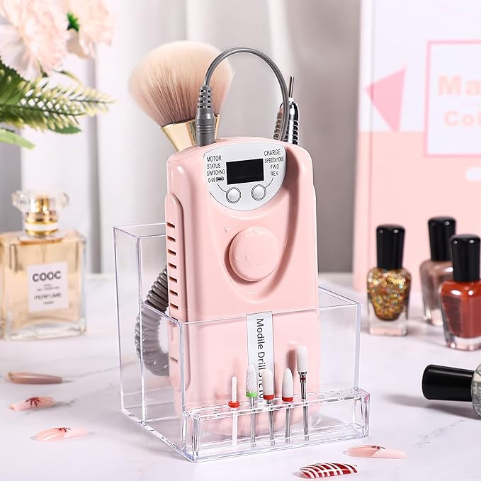 Noverlife 10 Holes Mini Nail Drill Machine & Bits Storage Box, Transparent Nail Drill Grinding Bit Organizer, Plastic Nail Drill Tool Displayer Holder Case (Not Included Nail Drill Machine & Bit)