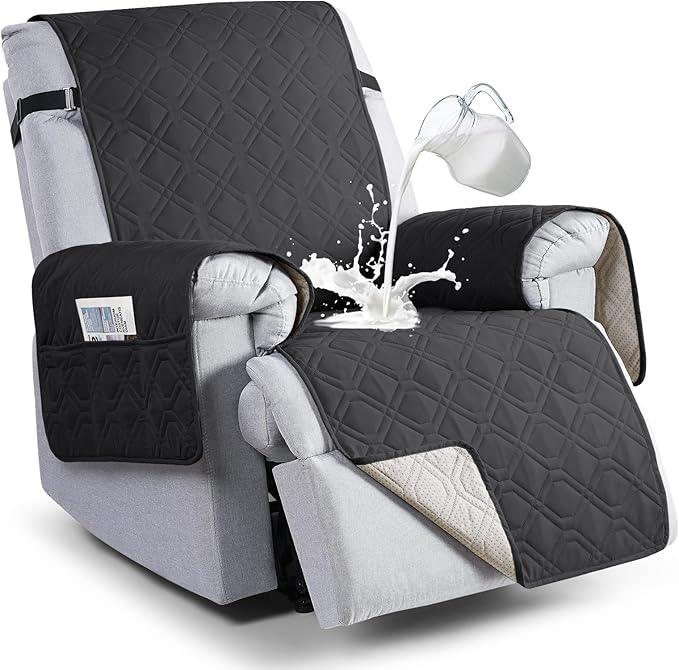 VANSOFY 100% Waterproof Recliner Chair Covers, Recliner Cover Non-Slip Dog Chair Cover Furniture Protector Washable Slipcover with Pocket, Elastic Straps for Pets, Dogs(Charcoal Gray, 20")