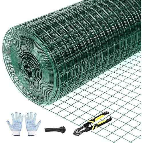 Tongmo 48" x 50' Green Chicken Wire Fencing, 19 Gauge Green Wire Fence, 1"x1" Mesh Size Metal Welded Wire Garden Fence Roll, Poultry Netting for Rabbit/Duck/Chicken