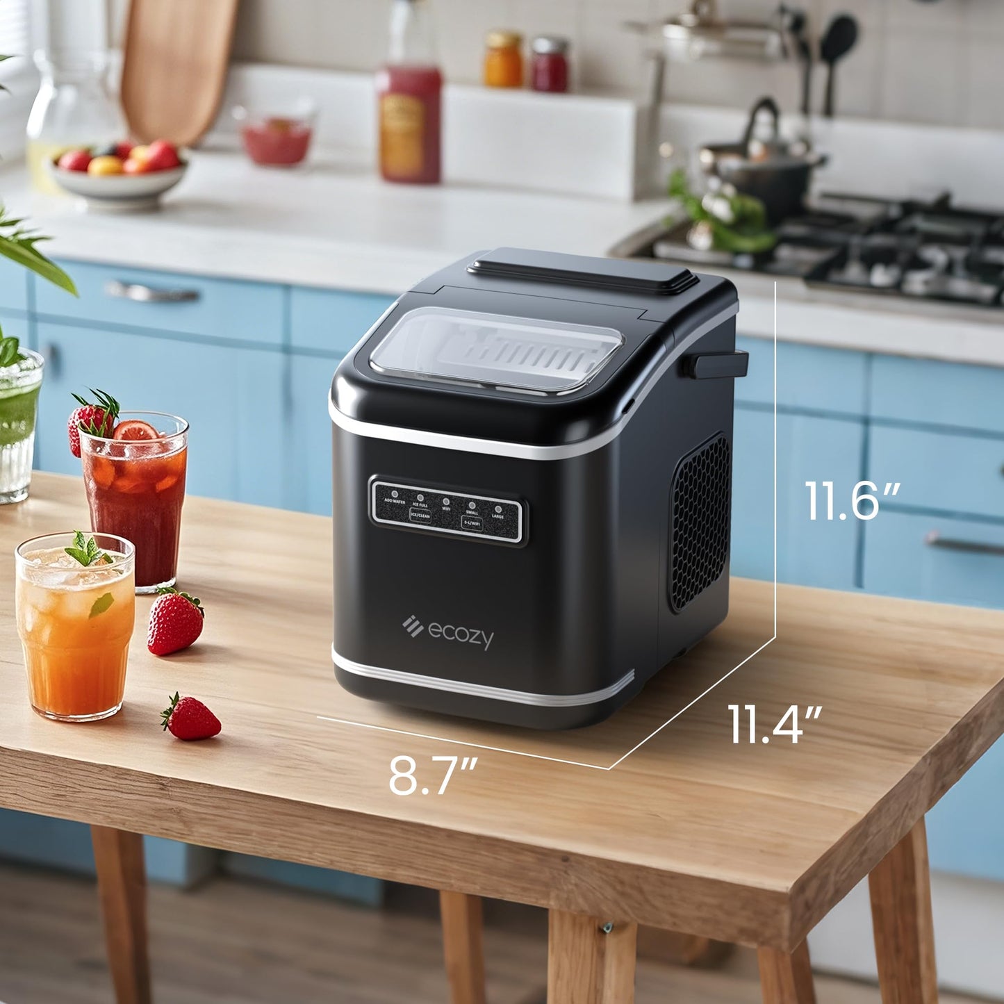 ecozy 2.1" Clear Ice Ball Maker with CrystalFlux Technology, Minimal Footprint Sphere Ice Maker with 8H Timer, 1 pc in 30 Mins, 48 pcs/Day, Self-Cleaning for Home Bar Whiskey & Bourbon