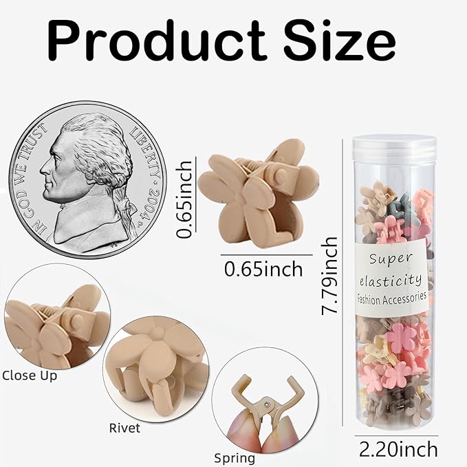 50Pcs Mini Flower Hair Accessories - Cute Tiny Claw Clips for Fine Hair Styling, Strong Grip Colorful Clips, Christmas Gifts for Women and Girls