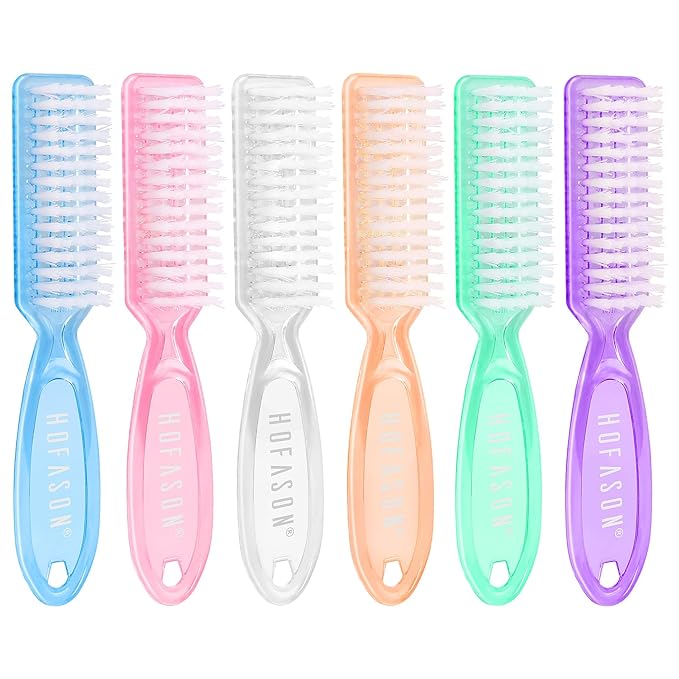 HOFASON 6 Pack Nail Brush for Cleaning Fingernails, Nail Brush Handle Grip Brush for Nail and Toenail Foot, Nail Dust Brush Manicure Pedicure Tools Scrubbing Brush Women Men Home Salon (Clear)
