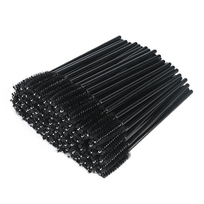 G2PLUS 50pcs Disposable Eyelash Brushes, Mascara Wands Applicator Makeup Kits, Eyelash Spoolies Brushes for Lash Extensions, Eyebrow Grooming, Makeup Kit, Salon Professional Use (Black)