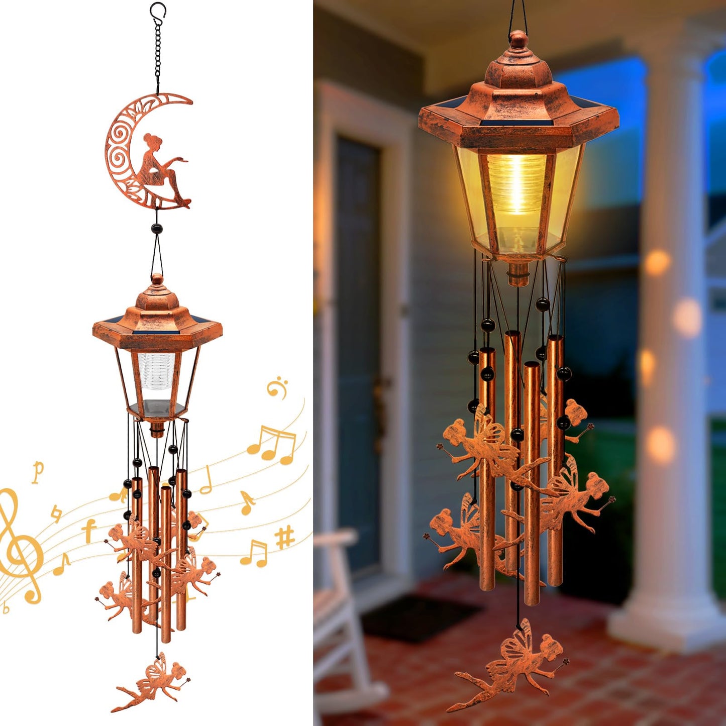 Large Solar Moon Fairy Wind Chimes, Gifts for Women Mom Grandma Wife Sister Daughter Neighbor, Classic Bronze Wind Chimes with Wind Catcher, Solar Decor Lights for Outdoor Garden Patio Porch Window