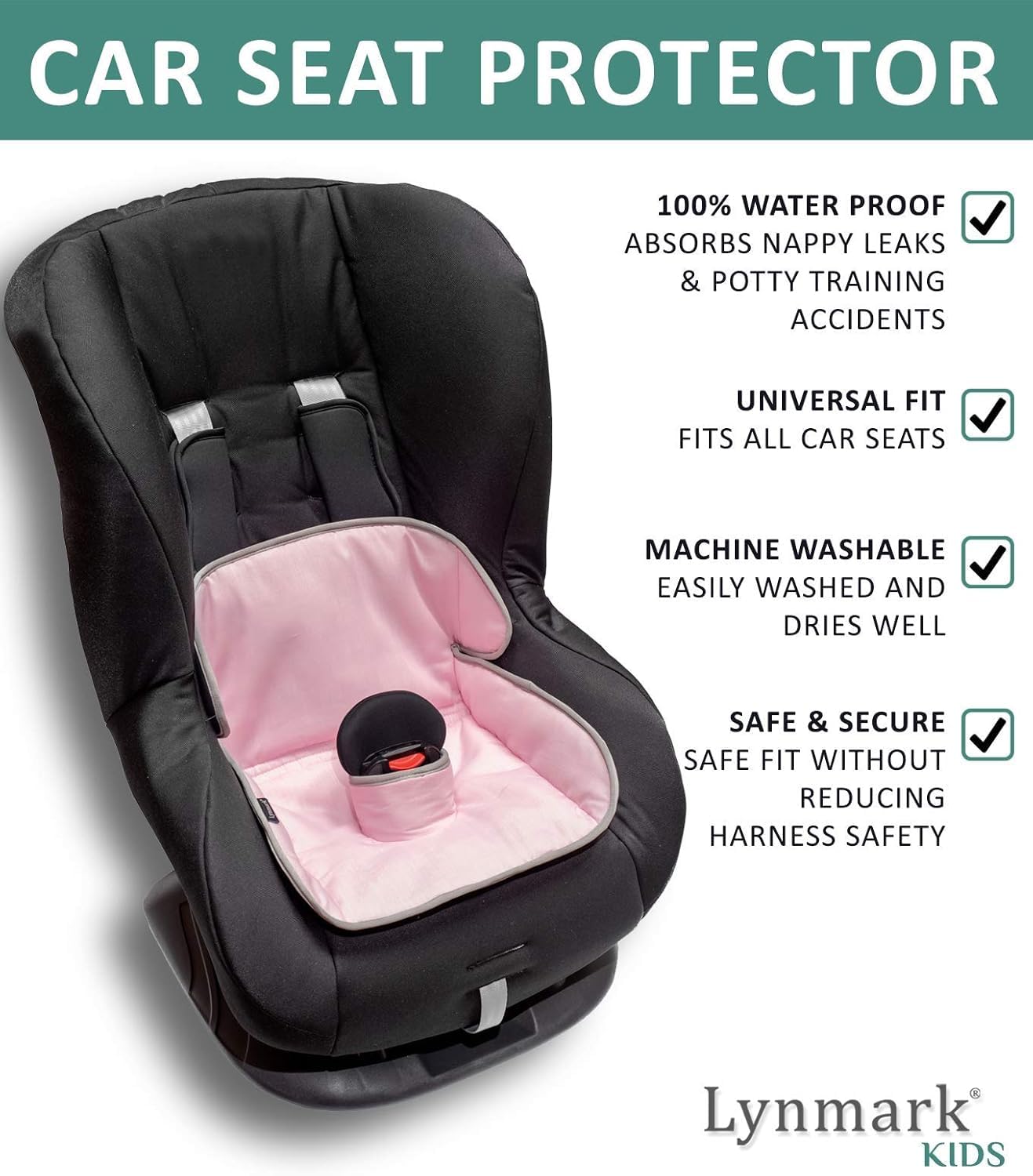 Lynmark® Potty Training Car Seat Protector Cover - Waterproof Soft Piddle Pads for Toddlers and Baby Carseat - Travel-Friendly Universal Washable Liner Mat for Spills, Nappy Leaks, Accidents - Pink