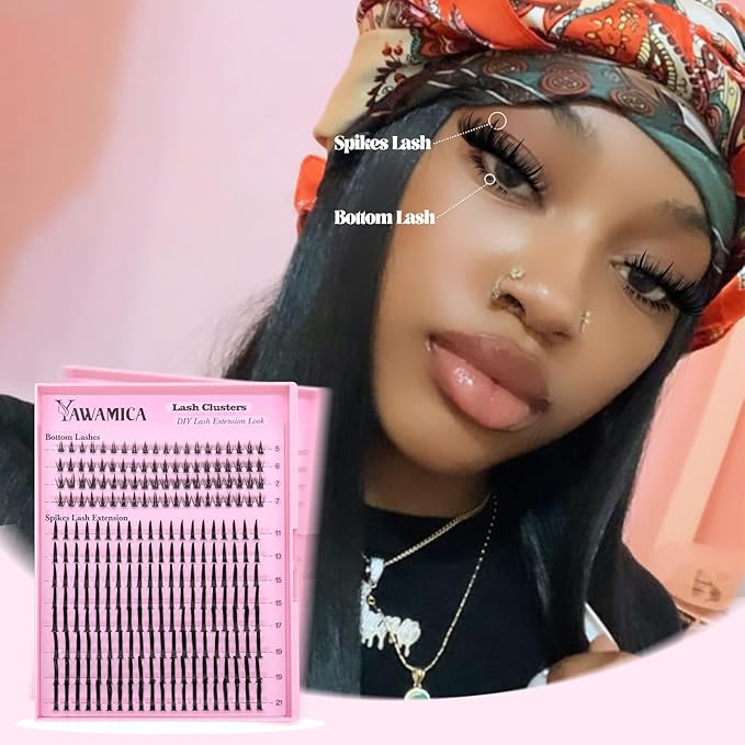 Yawamica Bottom Lashes and Spikes DIY Eyelash Extension Wispy Individual Lash Spikes 11-21mm and 5-7mm Bottom Lash Clusters 240pcs Cluster Lashes Waterproof Eyelash Clusters DIY Entire Spike Lash Look