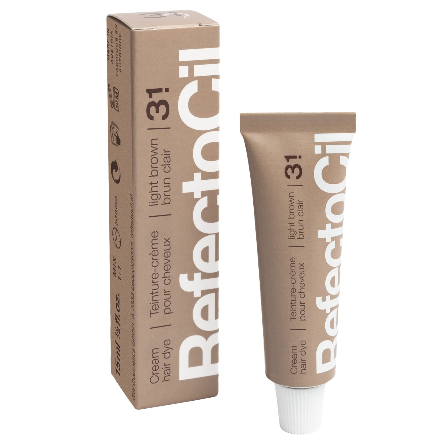 RefectoCil Light Brown (#3.1) Hair Tinting Kit Includes Cream Hair Dye + Liquid Oxidant 3% + Mixing Brush & Mixing Dish