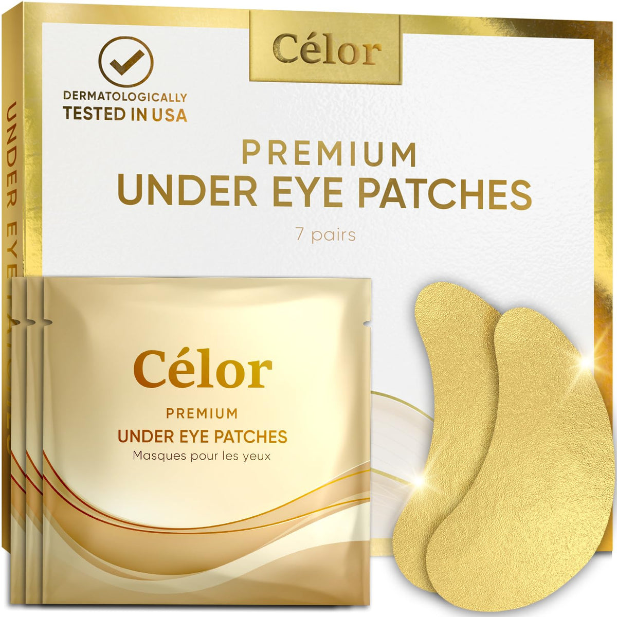 CÃLOR Under Eye Patches Premium - Golden Under Eye Mask Enriched with Hyaluronic Acid, Caffeine, Tea Tree & Collagen, Under Eye Patches for Puffy Eyes, Dark Circles and Puffiness (7 Pairs)