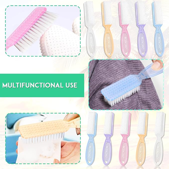 NICEMOVIC 10 Pcs Nail Brush for Cleaning Fingernails, Handle Grip Nail Scrubber Brush, Hand Fingernail Cleaner Brush Manicure Tools Scrub Cleaning Brushes Kit, Use for Toe and Nail Cleaning (Clear)