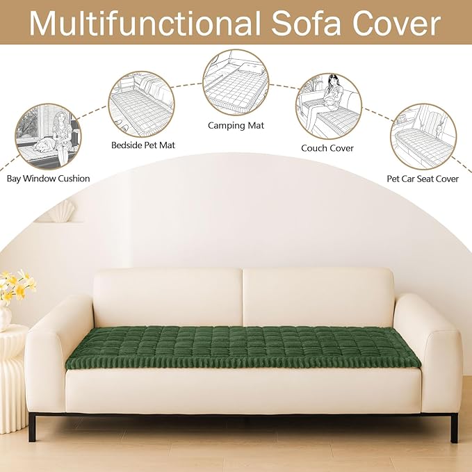 hyha Couch Covers for Dogs Washable, Non Slip Plush Dog Sofa Protectors, Fuzzy Pet Couch Covers for 3 Cushion Sofa Pet Friendly (Dark Green, 27.6" x 82.7")