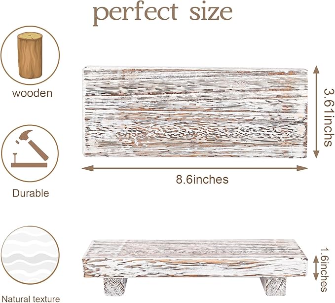 zoocatia Small Wood Tray Pedestal Stand Farmhouse Bathroom Decor Decorative Wooden Riser Kitchen Soap Dish Holder for Vanity, Counter, Sink, Retro White