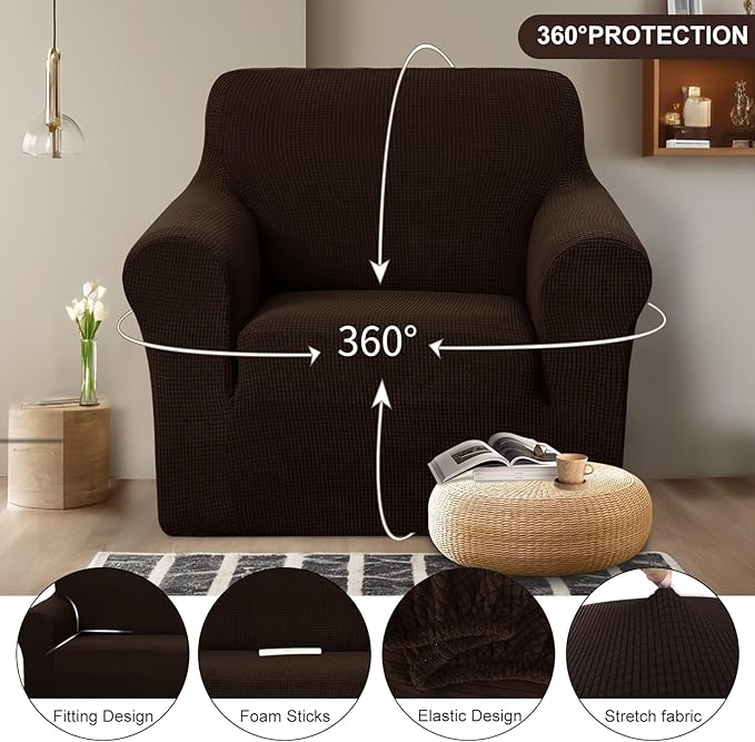 U-NICE HOME Recliner Chair Covers Stretch Couch Cover Sofa Cover Sofa Slipcover Furniture Protector for Chair Cover Pet Friendly(Armchair, Chocolate)
