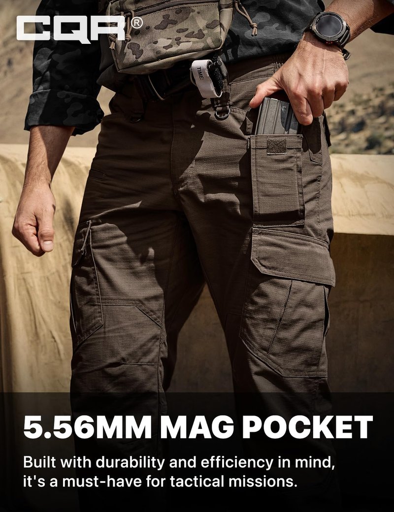 CQR Men's Tactical Pants, Water Resistant Ripstop Cargo Pants, Lightweight EDC Work Hiking Pants, Outdoor Apparel, Duratex Mag Pocket Dark Brown, 42W x 30L
