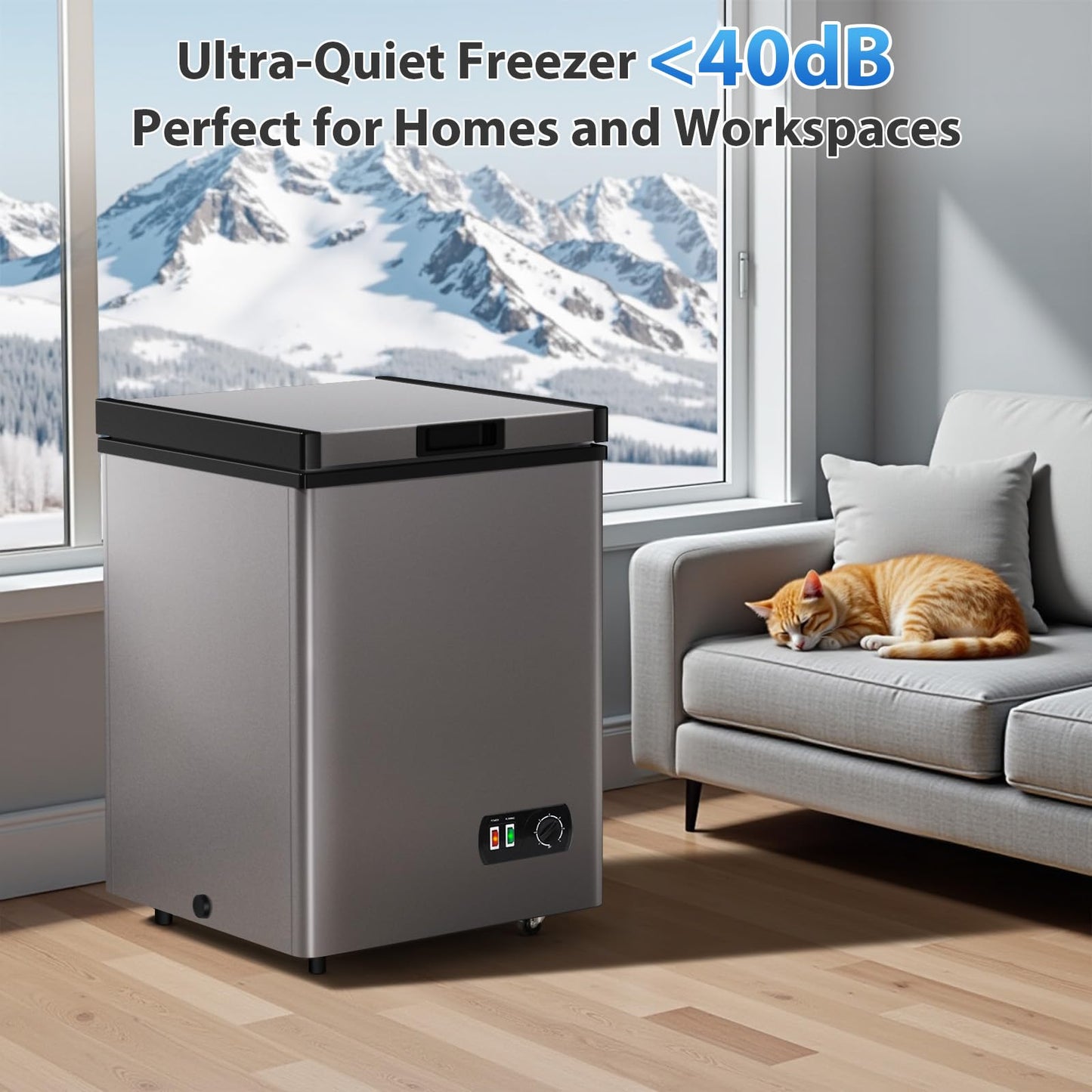 4.2 Cu.Ft Deep Chest Freezer, Small Deep Freezer with Adjustable Thermostat, Top Open Door Freezer with Removable Basket, Quiet Operation, Ideal for Kitchen, Apartmen,Office, Shop, Bar, Gray