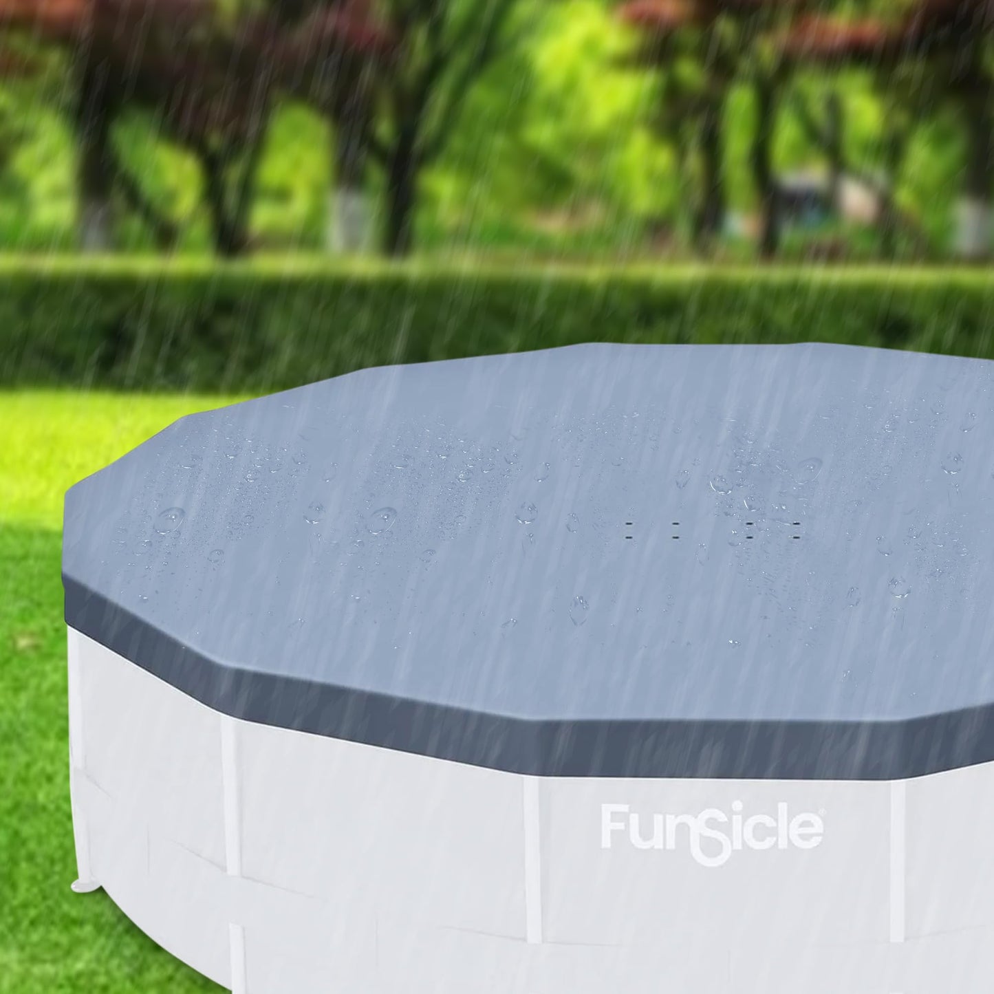 Funsicle 14 Foot Durable Round Pool Cover with Adjustable Drawstring for Oasis, Activity, Quickset and Above Ground Outdoor Swimming Pool, Gray