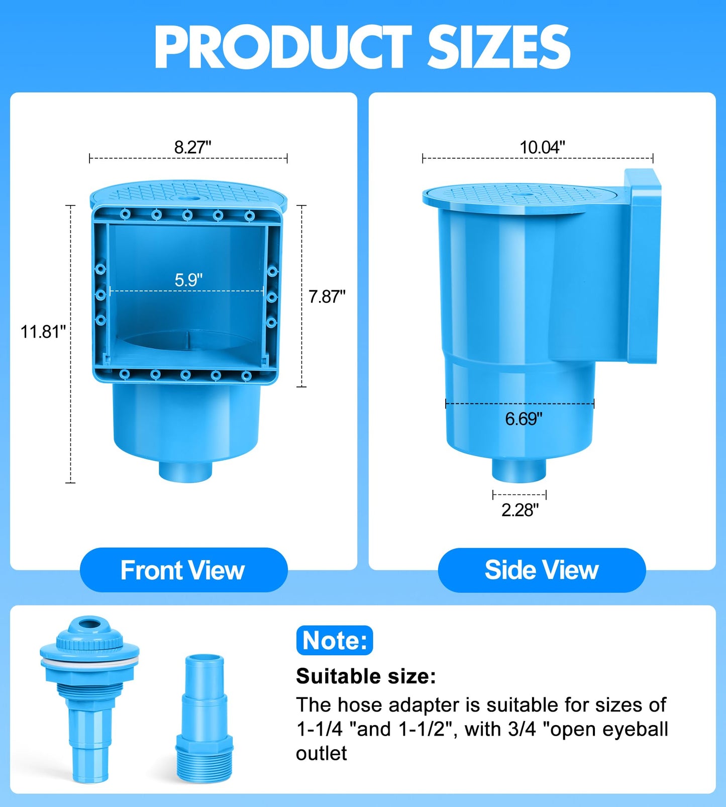 BluSwim Standard Pool Wall Skimmer for Above Ground Pools, Heavy Duty ABS Through Wall Pool Skimmers with Return Jet & Vacuum Plate, Thru-wall Skimmer Kit Compatible with All Width 6 '' Openings