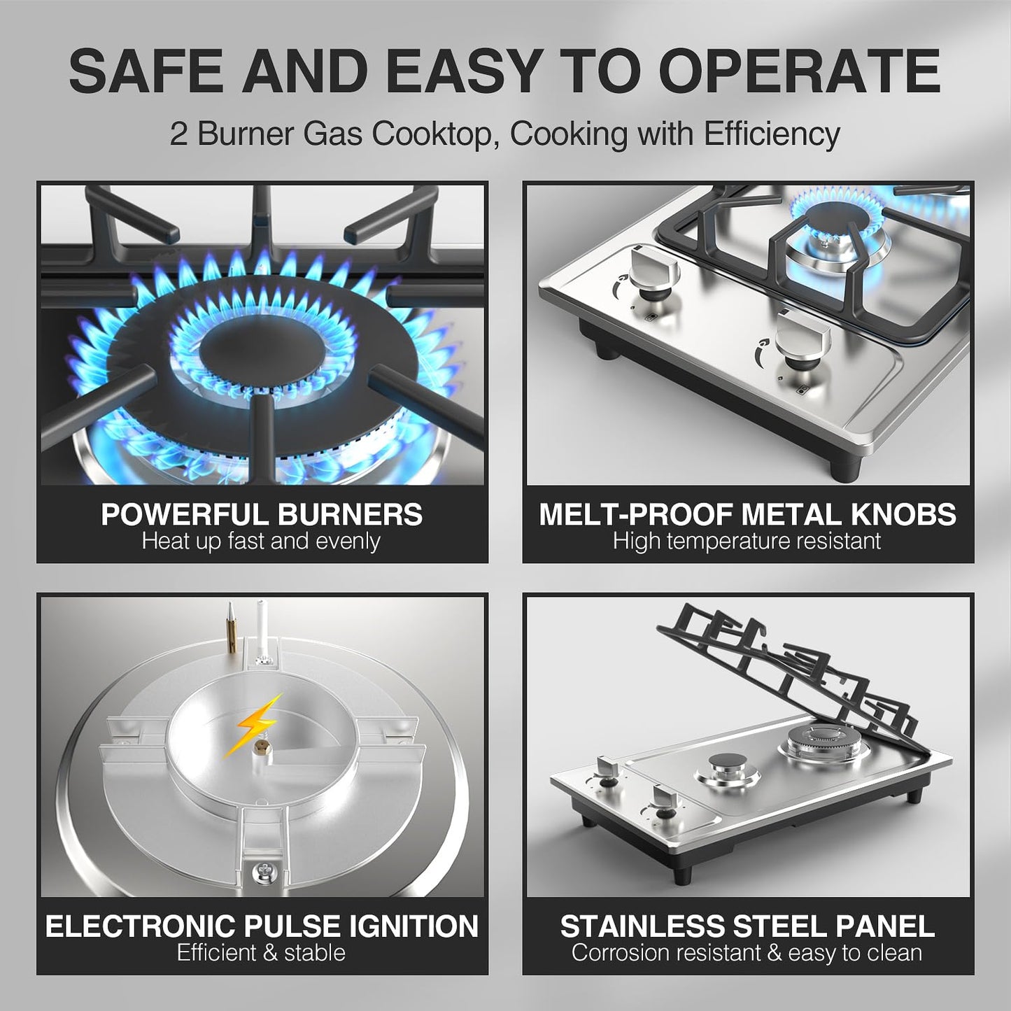 Gas Cooktop Stove 2 Burner, ANHANE 12 Inch Portable Stainless Steel LPG/NG Dual Fuel, Built-in Gas Stove, Ideal for RVs, Apartments, and Outdoor for Cooking