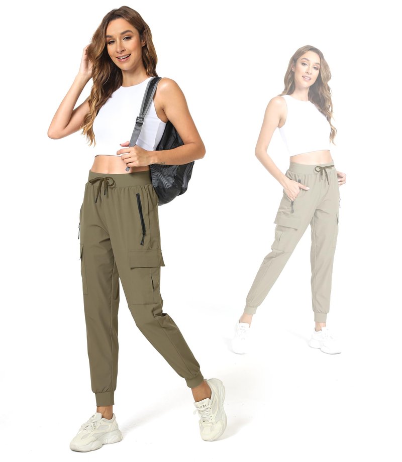 Womens Cargo Hiking Pants with Pocket - Lightweight Quick Dry Workout Joggers for Travel, Camping and Outdoor Wear(Khaki M)