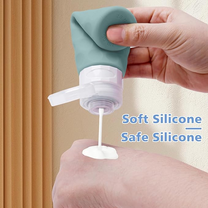 Silevoler Travel Bottles for Toiletries, 4pcs Tsa Approved 3oz Travel Size Containers, BPA Free Leak Proof Premium Silicone Bottles, Refillable Liquid Squeezable Accessories W/Toiletry Bag(Mint)