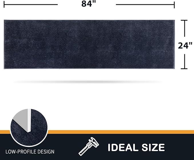 PURRUGS Dirt Trapping Door Mat 24" x 84", Non-Slip Machine Washable Entryway Rug, Dog Doormat, Indoor Front Door Mat, Super Absorbent Entry Rug for Muddy Shoes & Paws, Navy Blue