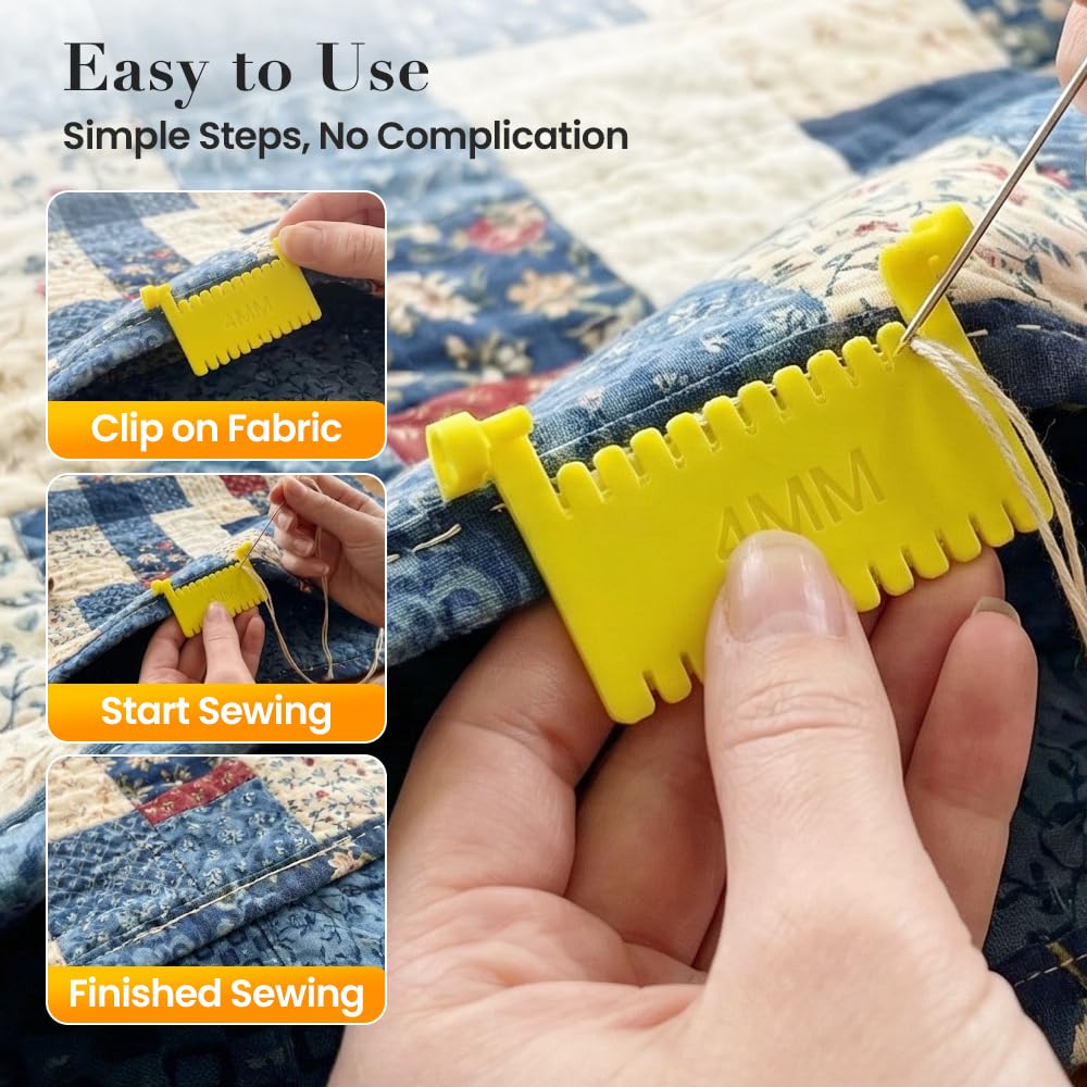 3pcs Clip-On Sewing Ruler, Hand Edge Stitch Lock and Sewing Gauge for Even Stitches, Quilting Templates with 2mm, 3mm, 4mm Spacing (Set C)