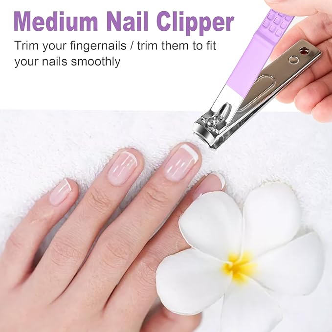 DUCOO Nail Clipper Set, 4 PCS Ultra Sharp Nail Clippers for Men, Women, Adults Toenail Fingernail Clippers, Stainless Steel Nail Cutter & File, Purple