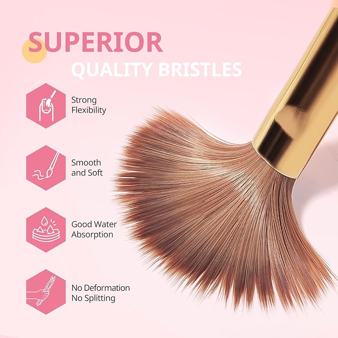 AIRSEE 3PCS Acrylic Nail Brush Set, Size 8/10/14 for Beginner & Professional Use for Acrylic Powder, Nail Art Extension & 3D Carving, 3A+ Nylon, DIY Salon Home, White