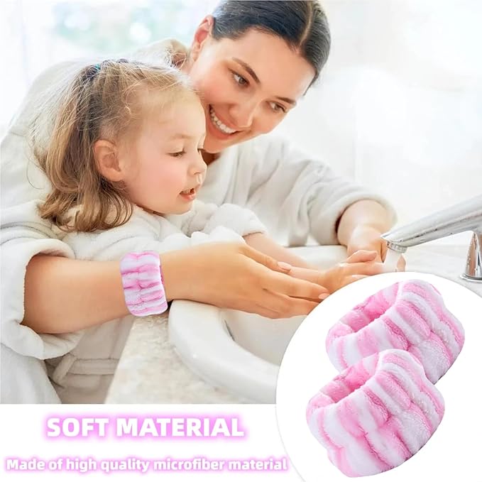 2 Pairs Wrist Washband for Women Washing Face, Wrist Spa Washband Absorbent Wristbands, Prevent Liquids from Spilling Down Your Arms