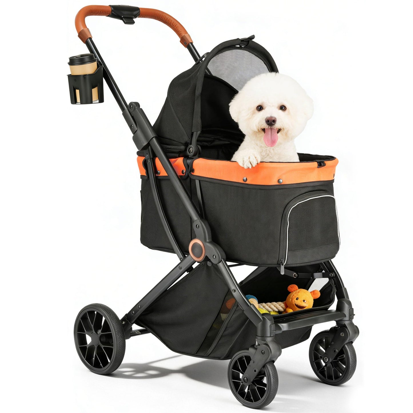 AOPEC Pet Stroller for Small Dogs & Cats – Easy One-Hand Fold, Supports Up to 35 lbs – Black