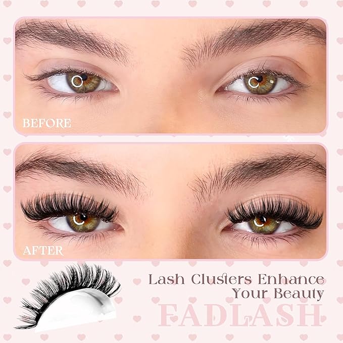 FADLASH Lash Clusters Natural Eyelash Clusters 60D Individual Cluster Eyelash Extensions 8-16mm D Curl Fluffy Eyelash Extensions (60D, 8-16mm)