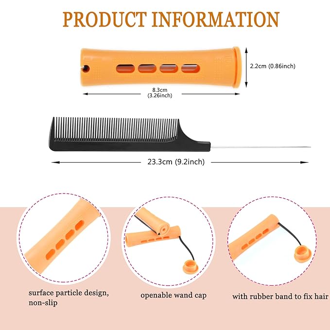 60pcs Perm Rods Set for Natural Hair Cold Wave Rods Hair Rollers for Women's Long Medium short Hair Curler Styling DIY Hairdressing ToolsÃ¯Â¼ÂOrangeÃ¯Â¼Â