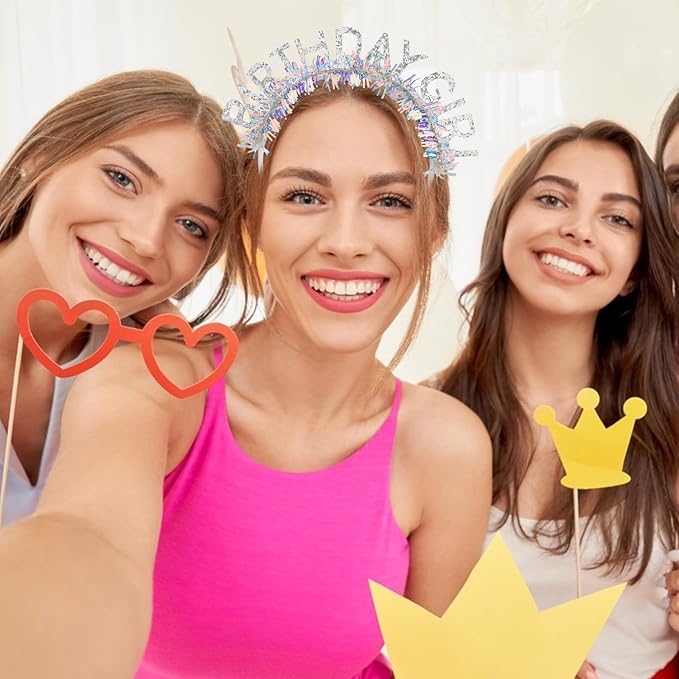 CIEHER Birthday Girl Headband Crown for Women Girls - Silver