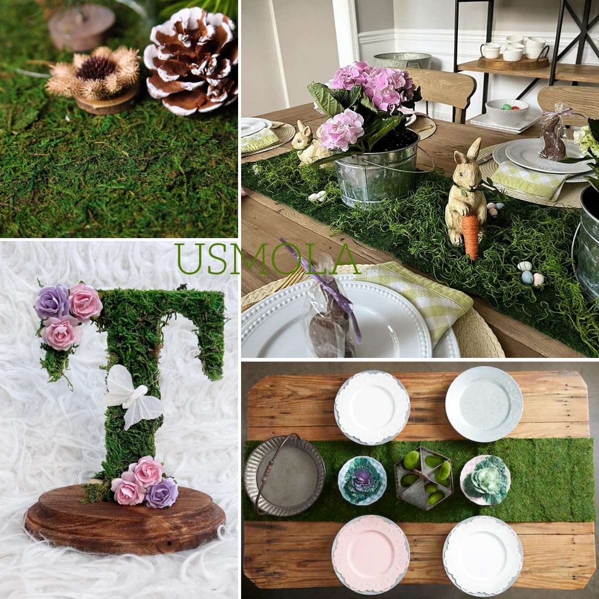 USMOLA Moss Roll, Dried Moss for Crafts, Moss Table Runner for Fairy Gardens, Wedding Woodland Decor, Preserved Moss Mat for Table Decoration (12" W x 60" L)