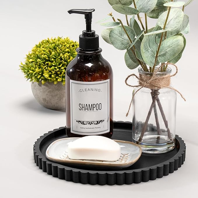 HighHerz Silicone Bathroom Countertop and Vanity Tray, Round Silicone Bathroom Tray, Modern Bathroom Decor, Coffee Table Decor, Decorative Tray for Candle, Perfume, Plants (Black, 9 inch)
