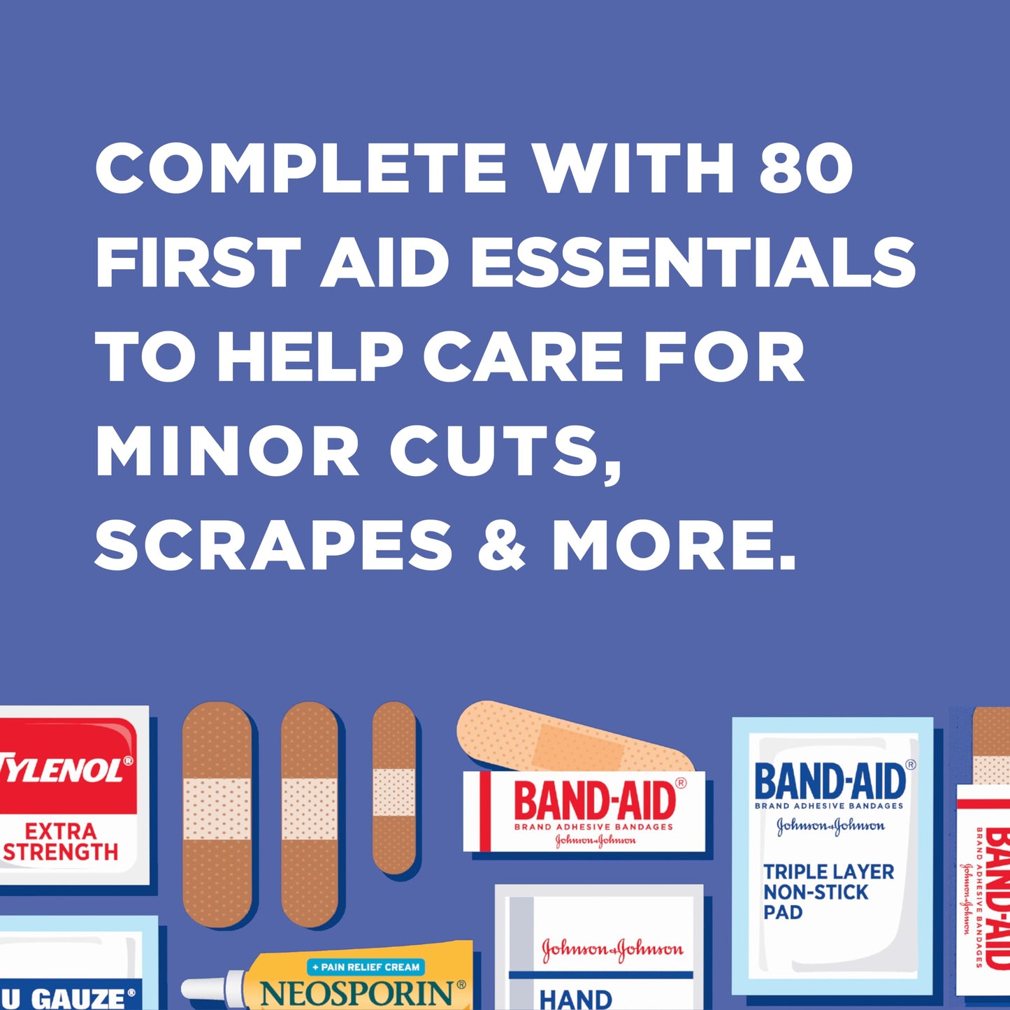 BAND-AID Brand Travel Ready Portable Emergency First Aid Kit, Minor Wound Care, Perfect for Home, Car, Camping, Travel & Outdoor Essentials, Supplies Include Bandages, Neosporin & Tylenol, 80 Piece