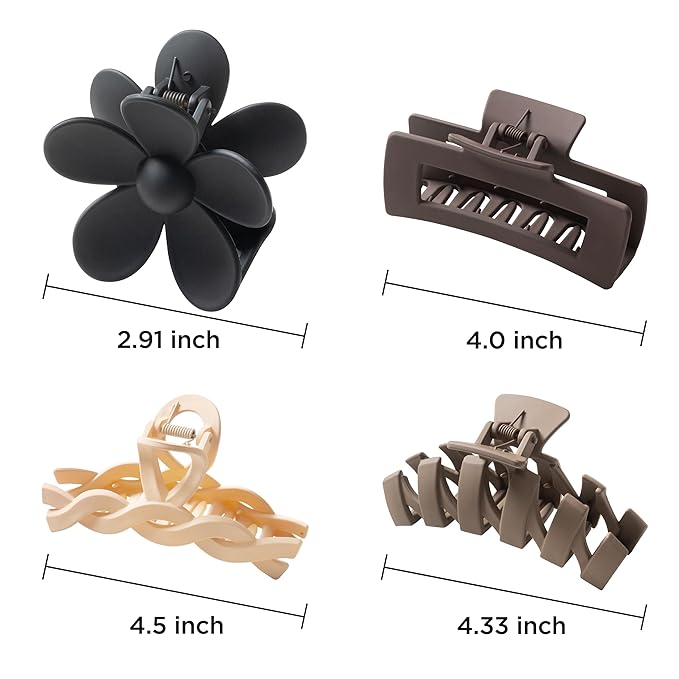 Sunolga 8PCS Hair Clips for Women, Flower Claw Clips for Thick Hair, Non-Slip Hair Accessories - 4 Styles, Neutral Colors Hair Clips and Variety Pack, Ideal for Girls