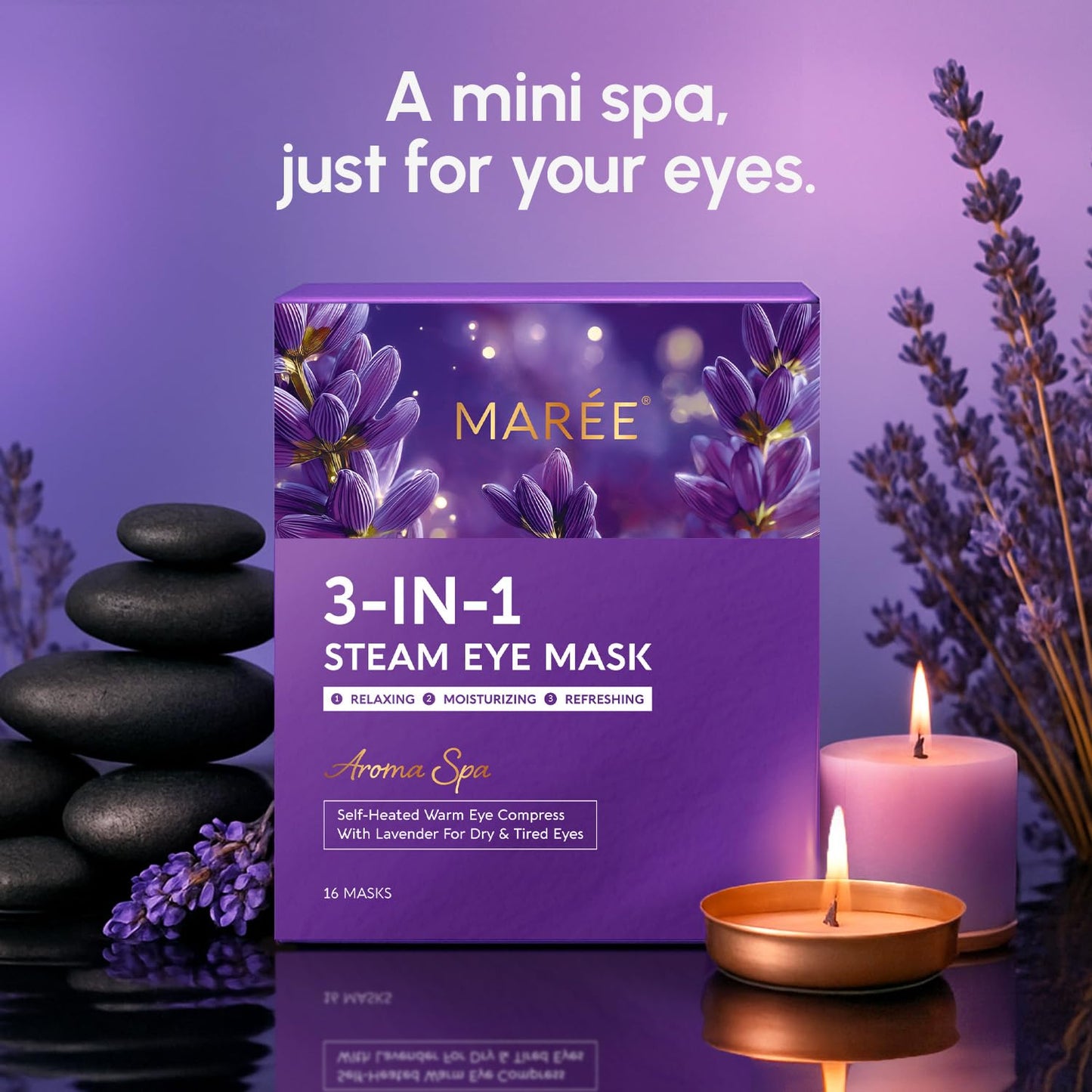 MAREE Heated Eye Masks for Dry Eyes – Steam Eye Mask Disposable – Lavender Self Heating Eye Mask for Puffy Eye – Facial Steamer Alternative for Relaxation – Warm Compress for Eyes – Spa Gift for Women
