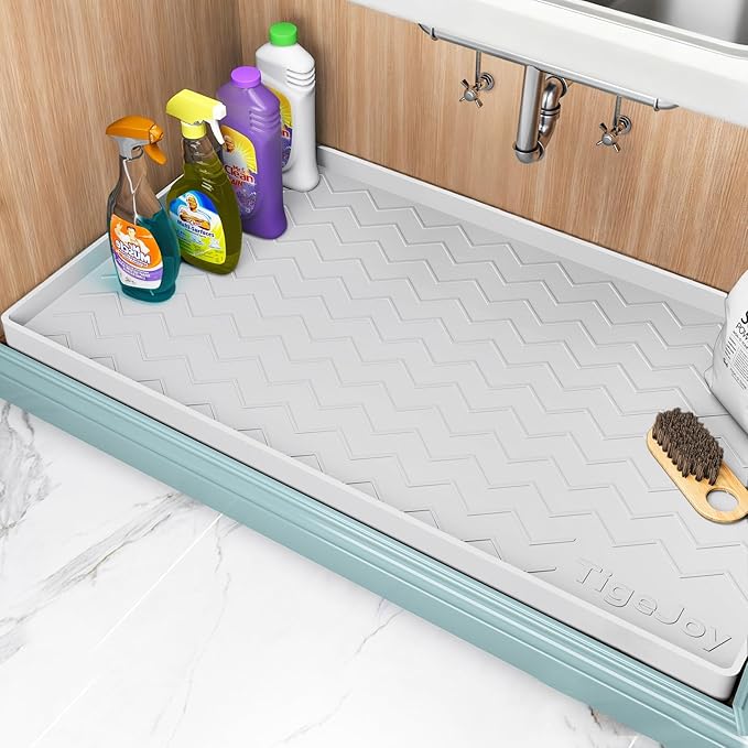 TigeJoy 28" x 22" Under Sink Mats for Kitchen Waterproof, Leak-Proof Silicone Mat Sink Protector and Cabinet Liner, Kitchen Essentials Organizer and Storage, Boot or Shoe Tray, Pet Feeding Mat