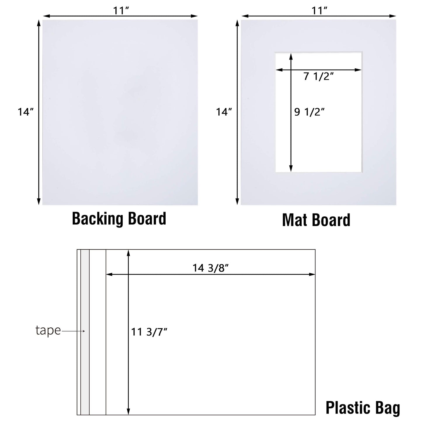 Falling in Art Acid Free 25 Pack 11x14 Pre-Cut Mat Board Show Kit for 8x10 Photos, Prints or Artworks, 25 Core Bevel Cut Matts and 25 Backing Boards and 25 Crystal Plastic Bags, White