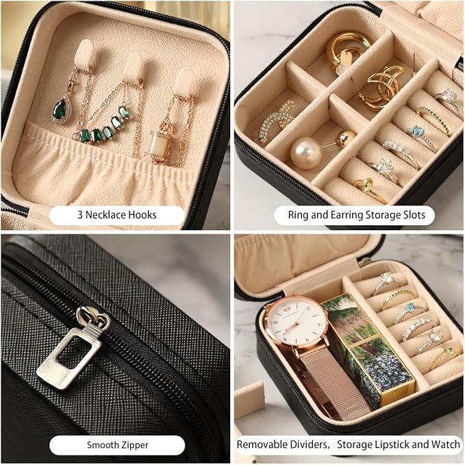 Travel Jewelry Case, Mini Portable Jewelry Travel Boxes, Small Jewelry Organizer for Rings, Earrings, Pendants, Watches, Necklaces, Lipsticks Organizer Storage Holder Case (Black-6packs)