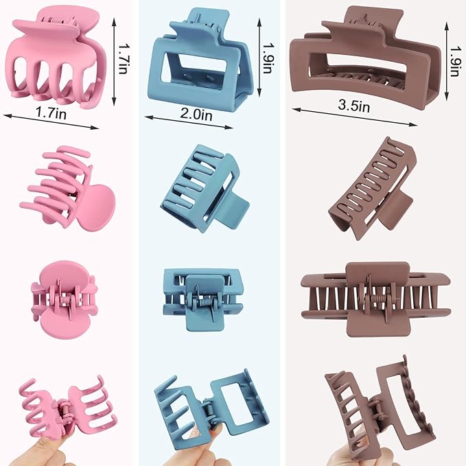 12 Pcs Hair Clips for Women 3 Styles Small Medium Large Claw Clips for Thin Thick Curly Hair, Strong Hold Hair Claw Clips, Stylish Plastic Hair Accessories Ideal Gifts for Women (Multicolor)
