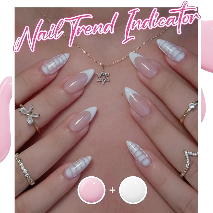 modelones French Manicure Tip Gel Polish Set, 2Pcs 15ML White Nude Pink Gel Nail Polish Jelly Milky Pink White Colors Soak Off U V LED Classic French Nail Kit for DIY at Home Salon for Women