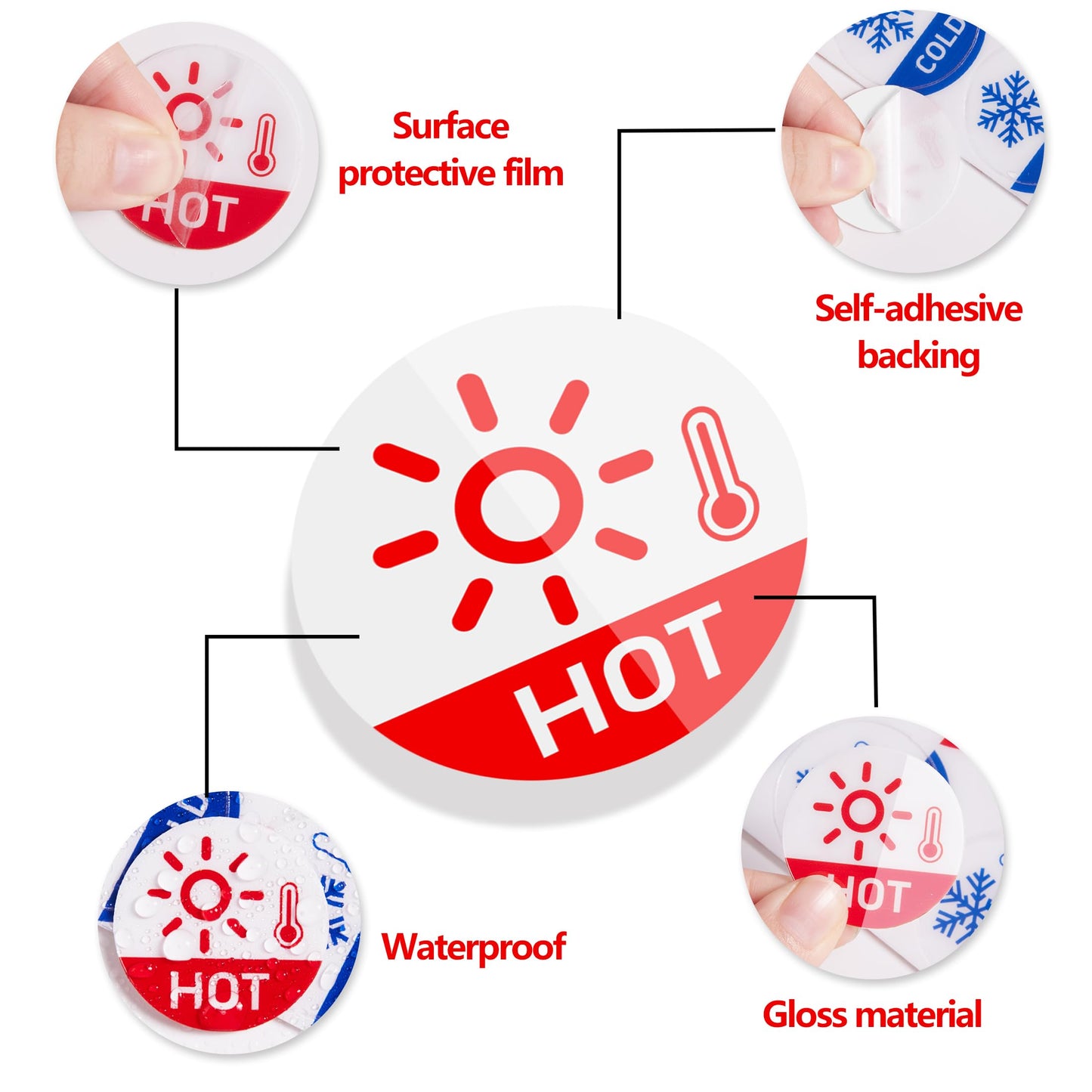 6PCS Hot and Cold Sign, Self-adhesive Waterproof and Durable Cold and Hot Stickers, Warning Label Signs for House, Kindergarten, Business, Bathroom, Office, Faucets Sinks