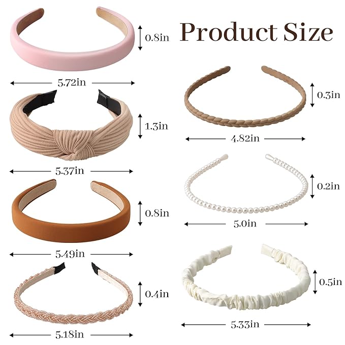 7pc Headbands for Women Trendy Girls Headbands Set, Non Slip Head Bands for Women's Hair Diademas Para Mujer De Moda