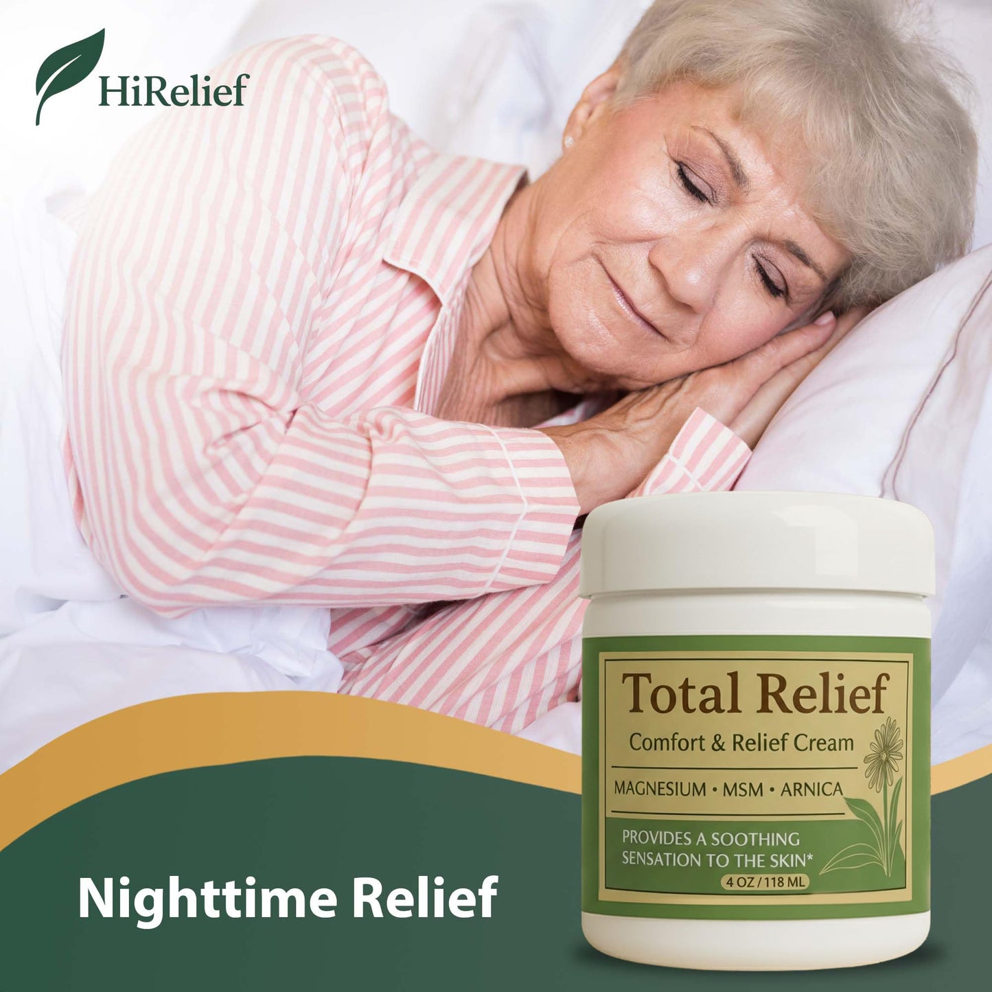 HiRelief Total Relief Magnesium Cream for Comfort – Fast-Absorbing MSM & Arnica Cream for Healthy, Comfortable Nerves and Daily Comfort – 4 Fl Oz (Pack of 3)