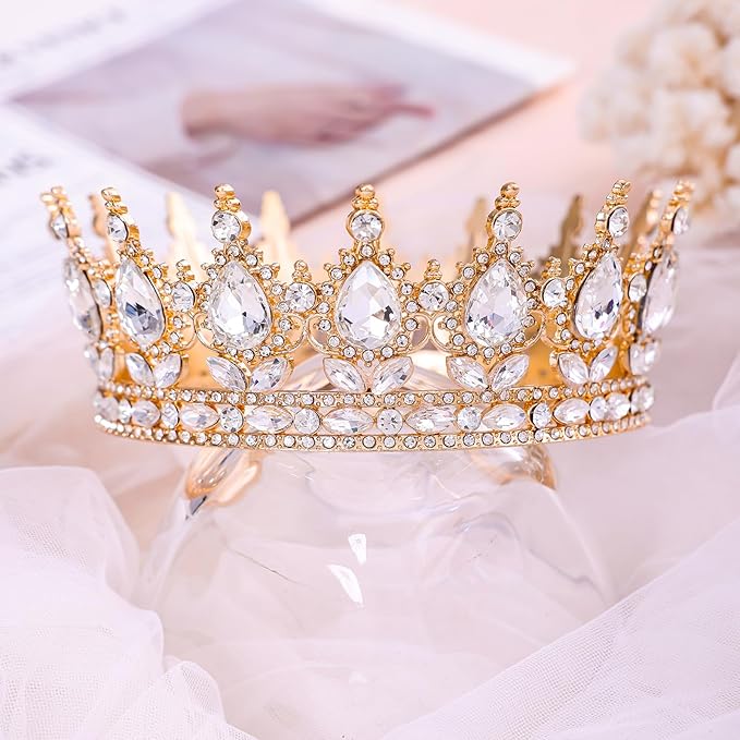 Gold Queen Crown for Women Crystal Tiara for Women Rhinestone Wedding Headband for Bride Hair Accessories for Costume Birthday Party Prom Gifts