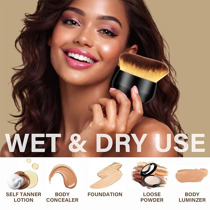 Extra Large Body Makeup Brush For Self Tanner, Leg Makeup &Bronzer Blend,75 mm Wide-headed Kabuki Brush Provides More Even &Pretty Application, Oval Face&Back Makeup Brush, Wet&Dry Use- Black