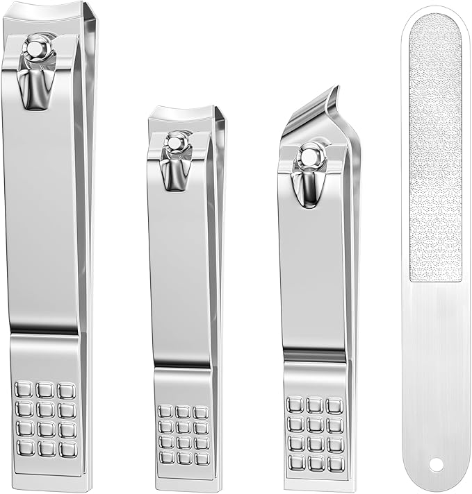 DUCOO Nail Clipper Set, 4 PCS Ultra Sharp Nail Clippers for Men, Women, Adults Toenail Fingernail Clippers, Stainless Steel Nail Cutter & File, Silver