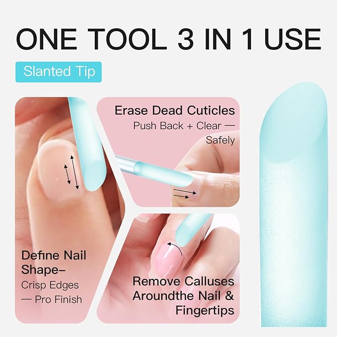 Curvlife 2-Pack Glass Cuticle Pushers with Leather Cases, Crystal Nail File Sticks for Cuticle Remover & Nail Care, Washable Reusable Manicure Tools for Natural & Acrylic Nails