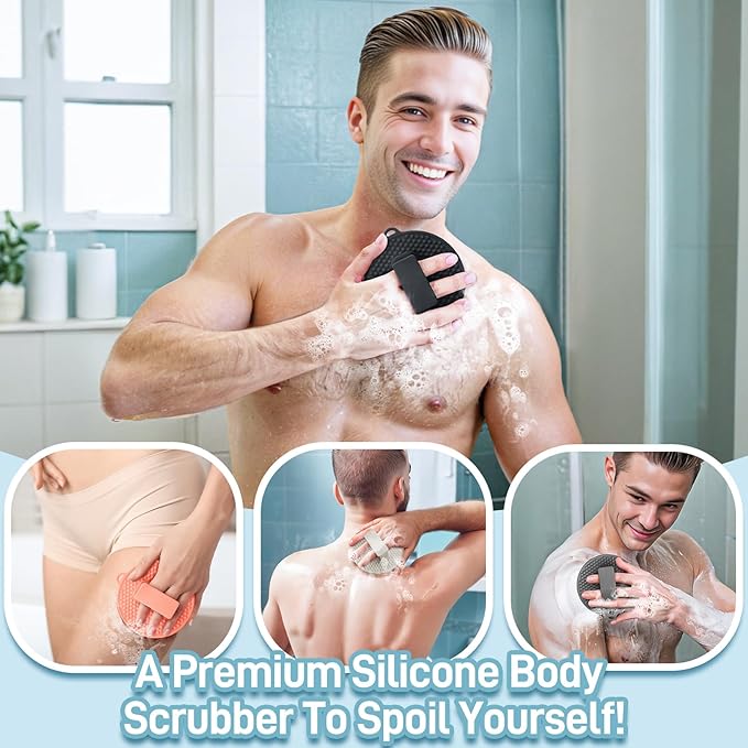 Silicone Body Scrubber for Shower, Silicone Loofah Body Buffer with Dense Bristles and Comfort Handle, Exfoliating Body Scrubber Shower Scrubber for Good-Lathering & Deep Cleansing(Gray)